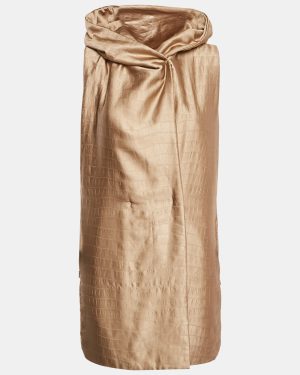 Max Mara City Beige Textured Satin Sleeveless Hooded Uguale Coat M
