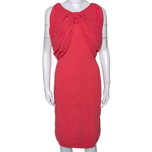 Max Mara Coral Pink Stretch Crepe Draped Sheath Dress L
