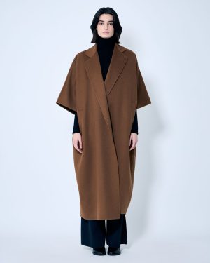 Max Mara Draped Cape Coat - Woman Coats Brown Xs