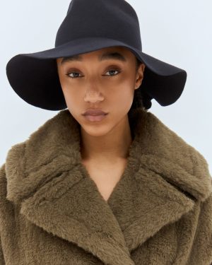 Max Mara Felt Wool Wide Brim Hat - Woman Hats Navy 57
