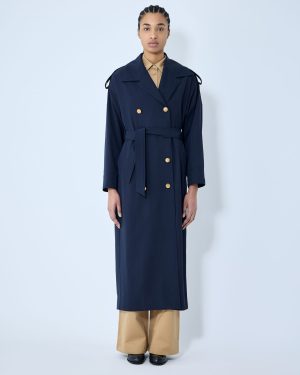 Max Mara Gabardine Wool Coat - Woman Coats Blue It - 42