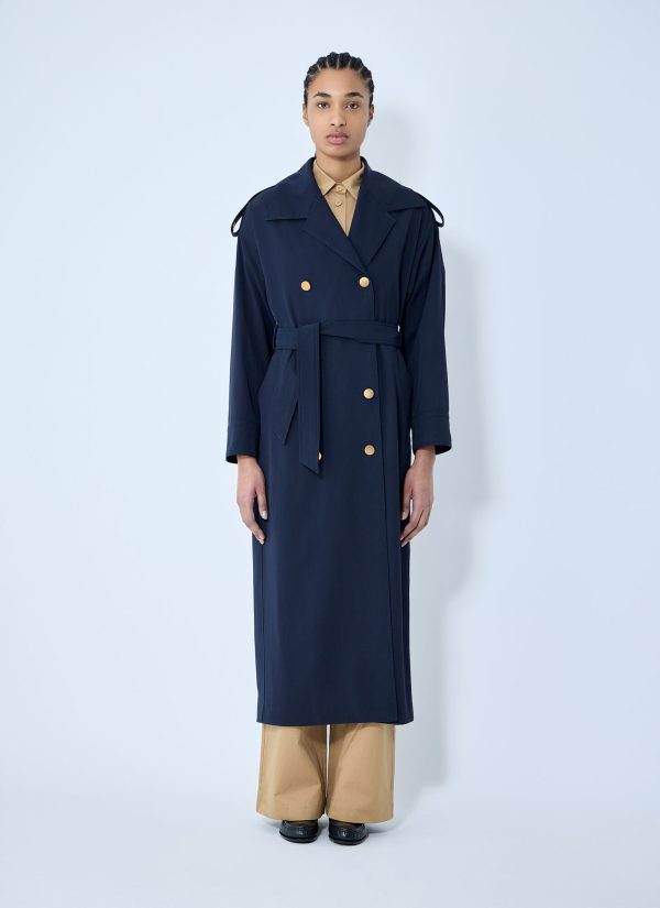 Max Mara Gabardine Wool Coat - Woman Coats Blue It - 42