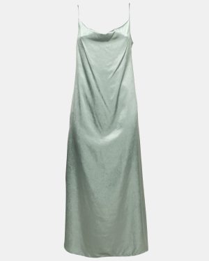 Max Mara Leisure Metallic Grey Satin Strappy Maxi Dress M