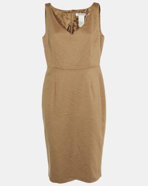 Max Mara Light Brown Camel Hair Sleeveless Sheath Dress L