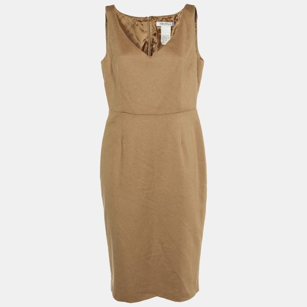 Max Mara Light Brown Camel Hair Sleeveless Sheath Dress L