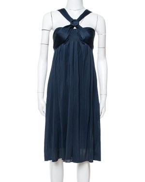 Max Mara Midnight Blue Silk Jersey Halter Neck Dress M