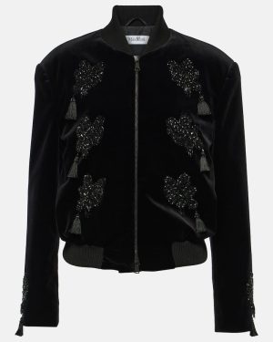 Max Mara Musette embroidered velvet bomber jacket