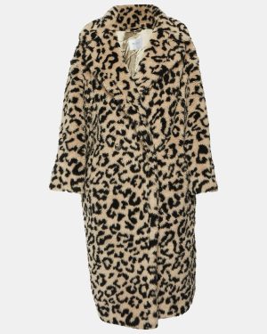 Max Mara Pale Beige Leopard Print Alpaca Wool Teddy Bear Coat L