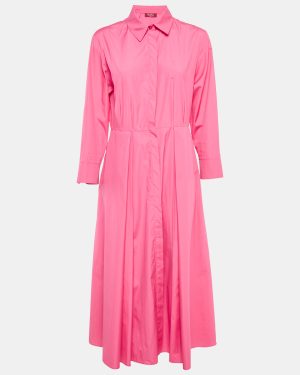 Max Mara Pink Cotton Pleated Midi Shirt Dress L