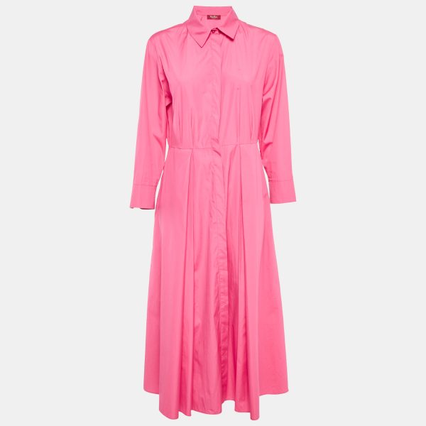 Max Mara Pink Cotton Pleated Midi Shirt Dress L
