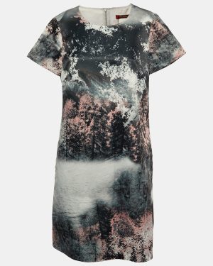 Max Mara Studio Grey Printed Satin Shift Dress M