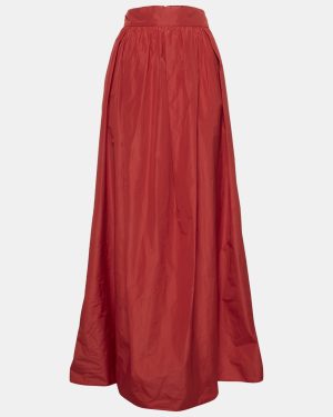 Max Mara Studio Red Crepe Gathered Maxi Skirt L