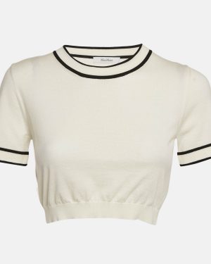 Max Mara White Cotton Knit Round Neck Cropped Top M