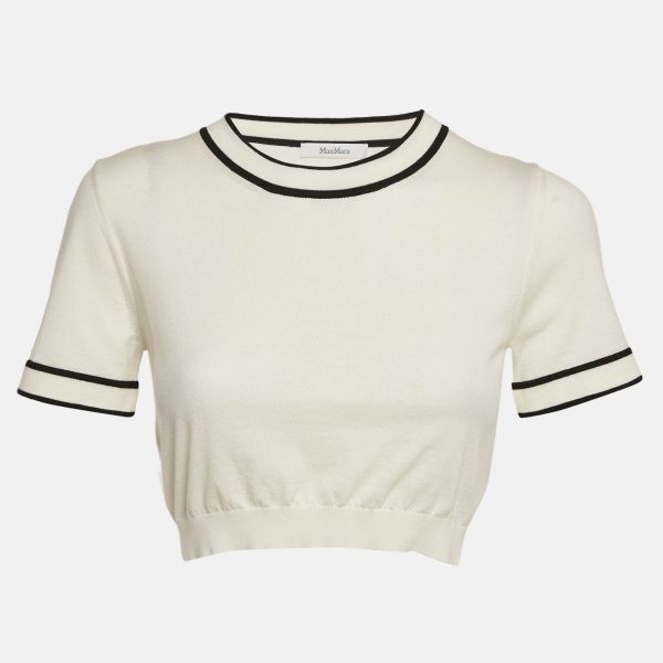 Max Mara White Cotton Knit Round Neck Cropped Top M