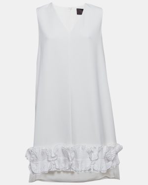 Max Mara White Crepe Ruffled Hem Sleeveless Tunic Top L