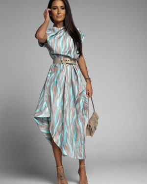 Maxi Dress Bateau Neck Short Sleeves Stripes Floor Length Dress