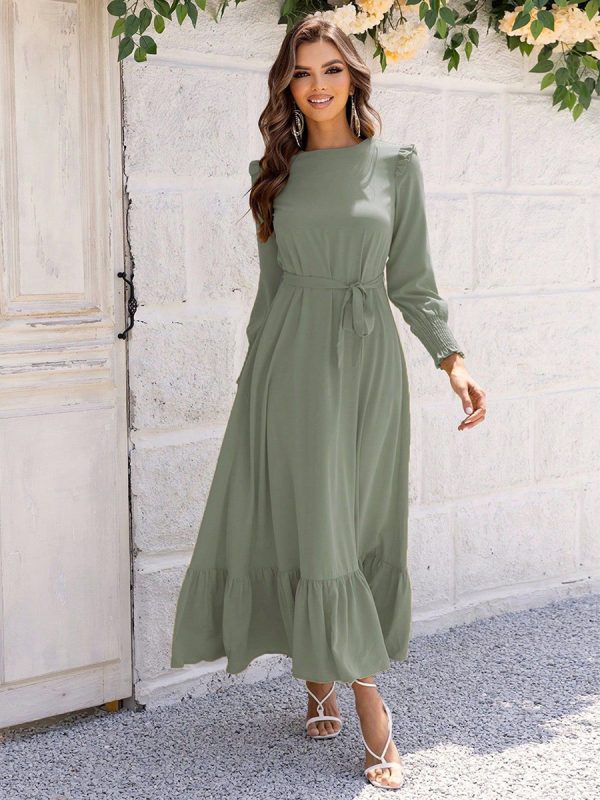 Maxi Dresses Jewel Neck Long Sleeves Polyester Chic Floor Length Dress