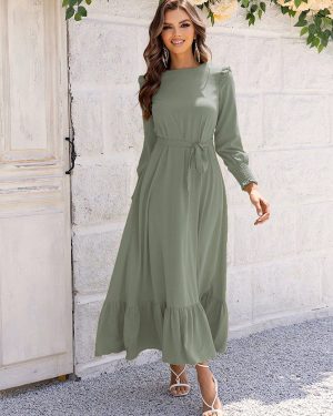Maxi Dresses Jewel Neck Long Sleeves Polyester Chic Floor Length Dress