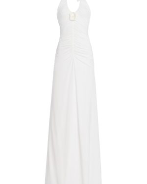 Maygel Coronel - Roman Ruched Jersey Maxi Halter Dress - White - OS - Moda Operandi