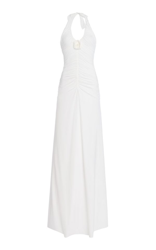 Maygel Coronel - Roman Ruched Jersey Maxi Halter Dress - White - OS - Moda Operandi