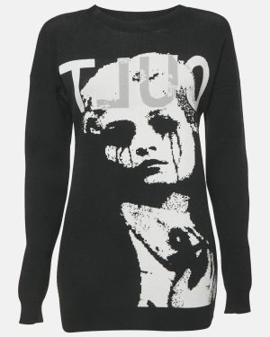 McQ by Alexander McQueen Black Face Intarsia Cotton Knit Sweatshirt M