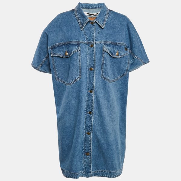 McQ by Alexander McQueen Blue Washed Denim Shirt Dress L