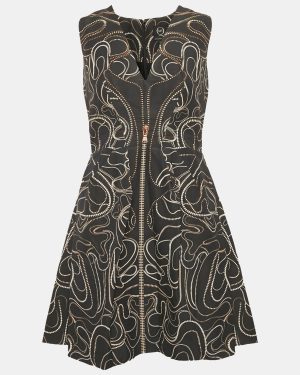 McQ by Alexander McQueen Navy Blue Zipper Print Cotton Blend Mini Dress M