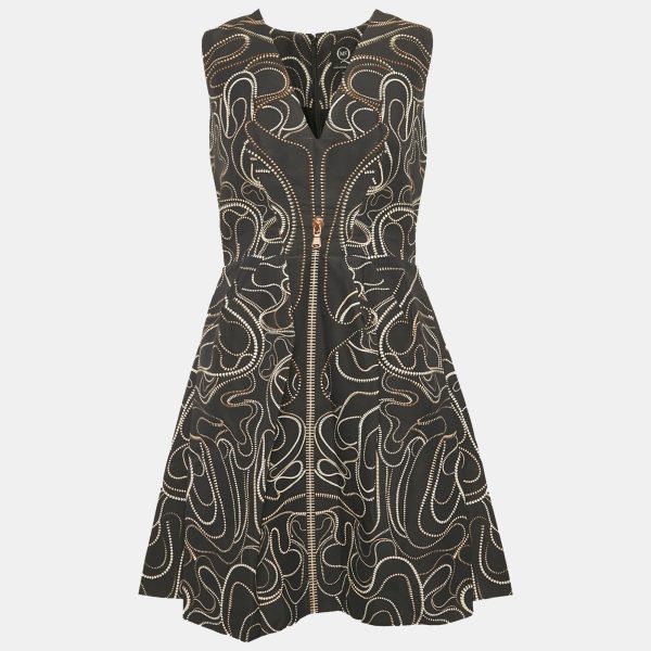 McQ by Alexander McQueen Navy Blue Zipper Print Cotton Blend Mini Dress M