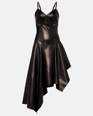 McQueen Asymmetric leather midi dress