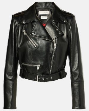 McQueen Cropped leather biker jacket
