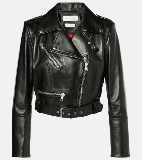 McQueen Cropped leather biker jacket