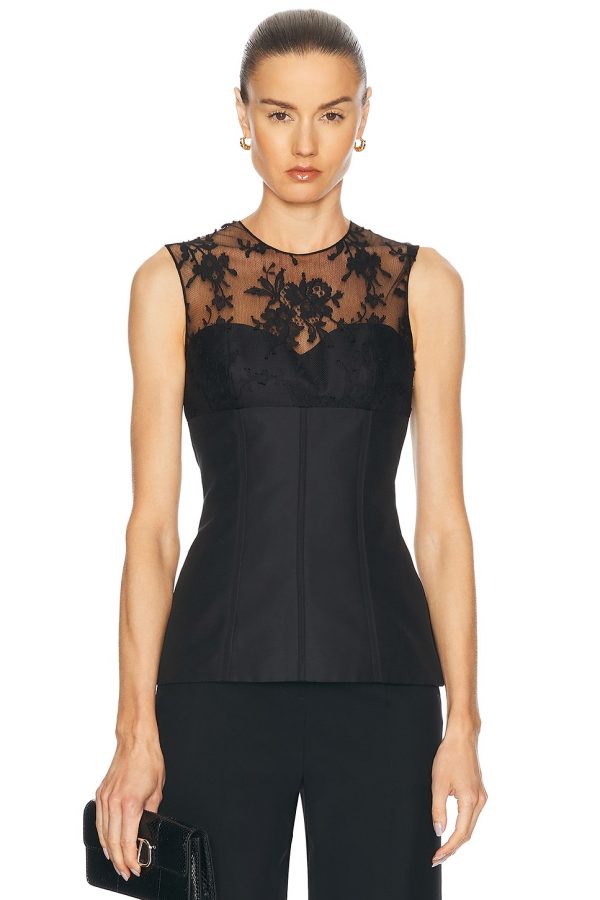 McQueen Lace Ottoman Corset Top in Black - Black. Size 36 (also in 38, 40).