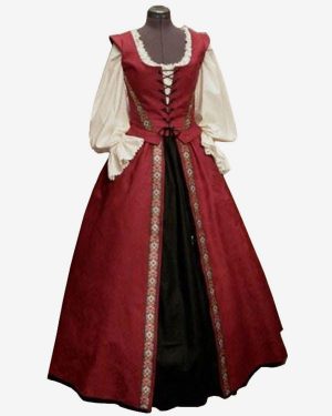 Medieval Vintage Dress Red Layered Bows Sleeveless Halter Swing Dress Prom Dress