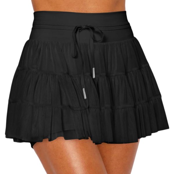 (Medium, Black) Cresay Women's Pleated Skirt High Waisted Ruffle Tennis Skirts Sports Skater Running Skorts with Shorts Pockets