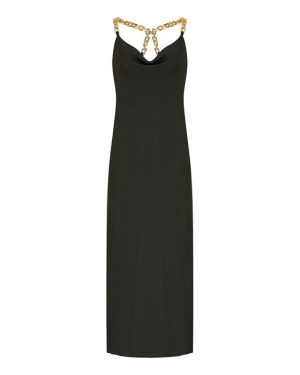 Mela London Mela London Black Satin Maxi Dress With Chain Straps
