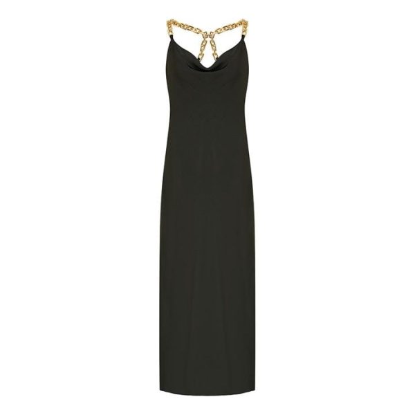 Mela London Mela London Black Satin Maxi Dress With Chain Straps