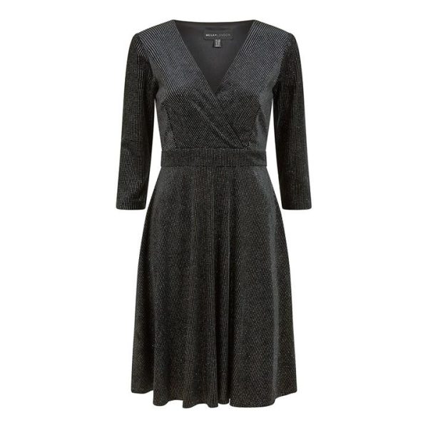 Mela London Mela London Black Sparkle Long Sleeve Skater Dress