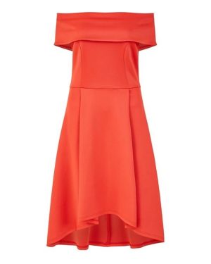 Mela London Mela London Bright Green Bardot Dipped Hem Dress - Red