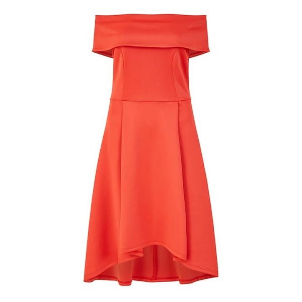 Mela London Mela London Bright Green Bardot Dipped Hem Dress - Red