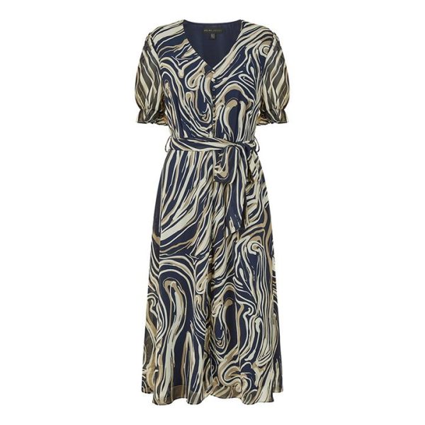 Mela London Mela London Navy Swirl Print Midi Tea Dress - Blue