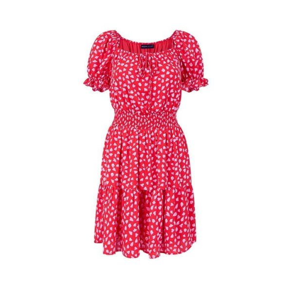 Mela London Mela London Red Heart Printed Bardot Skater Dress