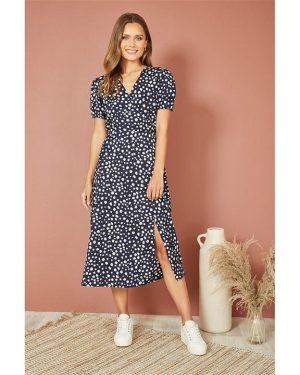 Mela London Navy Spot Midi Tea Dress - Blue