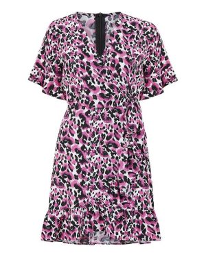 Mela London Pink Leopard Print Wrap Skater Dress