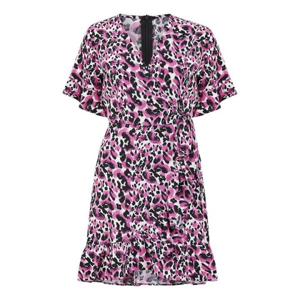 Mela London Pink Leopard Print Wrap Skater Dress