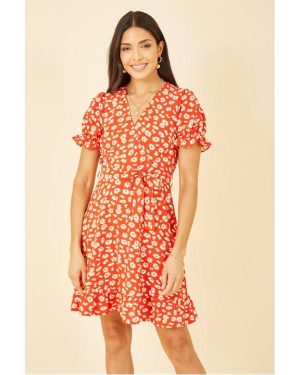 Mela London Red Daisy Print Wrap Dress