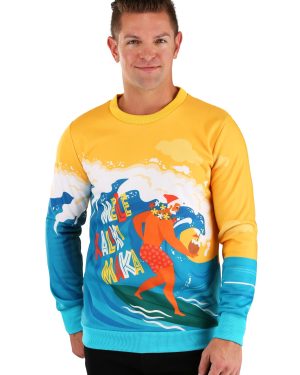 Mele Kalikimaka Surfing Santa Ugly Christmas Sweatshirt for Adults