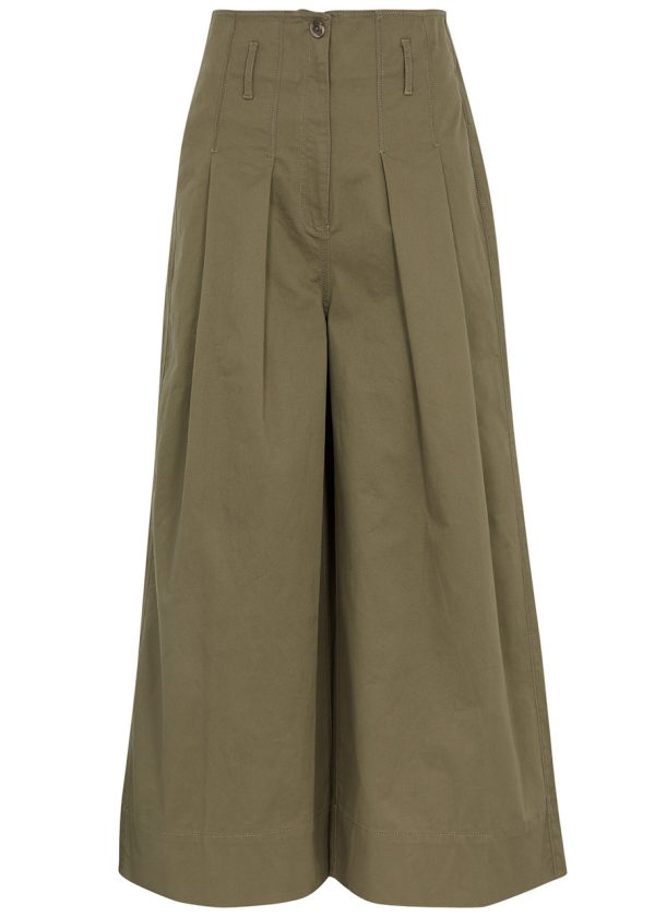 Merlette Dallas Wide-leg Cotton Trousers - Khaki - 4
