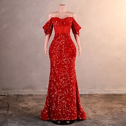 Mermaid / Trumpet Evening Gown Elegant Dress Formal Prom Court Train Sleeveless Off Shoulder Sequined with Sequin 2025