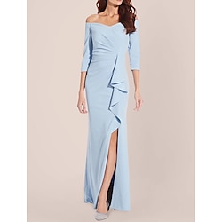 Mermaid / Trumpet Evening Gown Elegant Dress Formal Wedding Floor Length 3/4 Length Sleeve Off Shoulder Stretch Crepe with Pleats Ruched Ruffles 2025