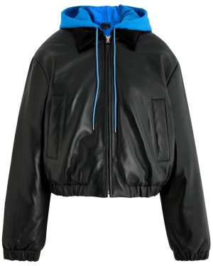 Meryll Rogge Padded Hooded Leather Bomber Jacket - Black - S (UK8-10 / S)